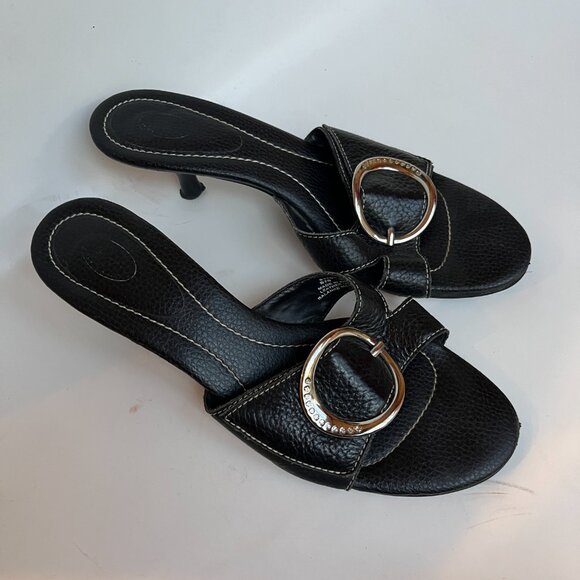 Dr Scholl's Black New Buckle Leather Sandals - never been worn! 9.5 M - Picture 1 of 9
